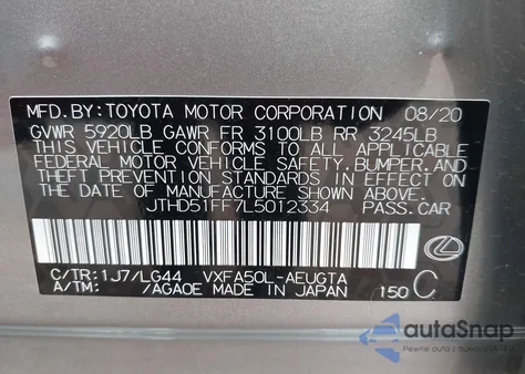 2020 Lexus Ls 500 z USA, uszkodzony, nr VIN JTHD51FF7L5012334